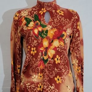 Cyrus Vintage floral beaded top, Sz Sm 231